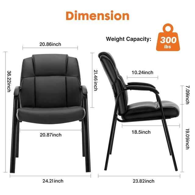 Alt view image 6 of 7 - Waiting Room Chairs Set of 2, Executive Office Guest Chairs | PU Leather, Padded Arms, Big and Tall, No Wheels Stationary, Reception Conference Lobby Area Meeting Medical Clinic Room