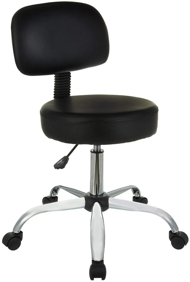 Main image of Multi-Purpose Drafting Spa Bar Stool with Back Support, Upholstered, and Wheels, Black, 22.72"D x 22.72"W x 37.8"H
