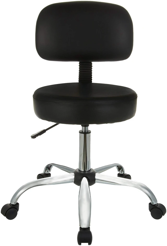 Alt view image 2 of 6 - Multi-Purpose Drafting Spa Bar Stool with Back Support, Upholstered, and Wheels, Black, 22.72"D x 22.72"W x 37.8"H