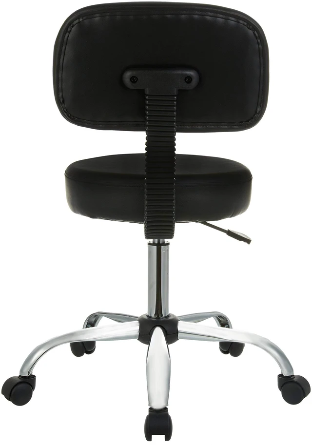 Alt view image 4 of 6 - Multi-Purpose Drafting Spa Bar Stool with Back Support, Upholstered, and Wheels, Black, 22.72"D x 22.72"W x 37.8"H