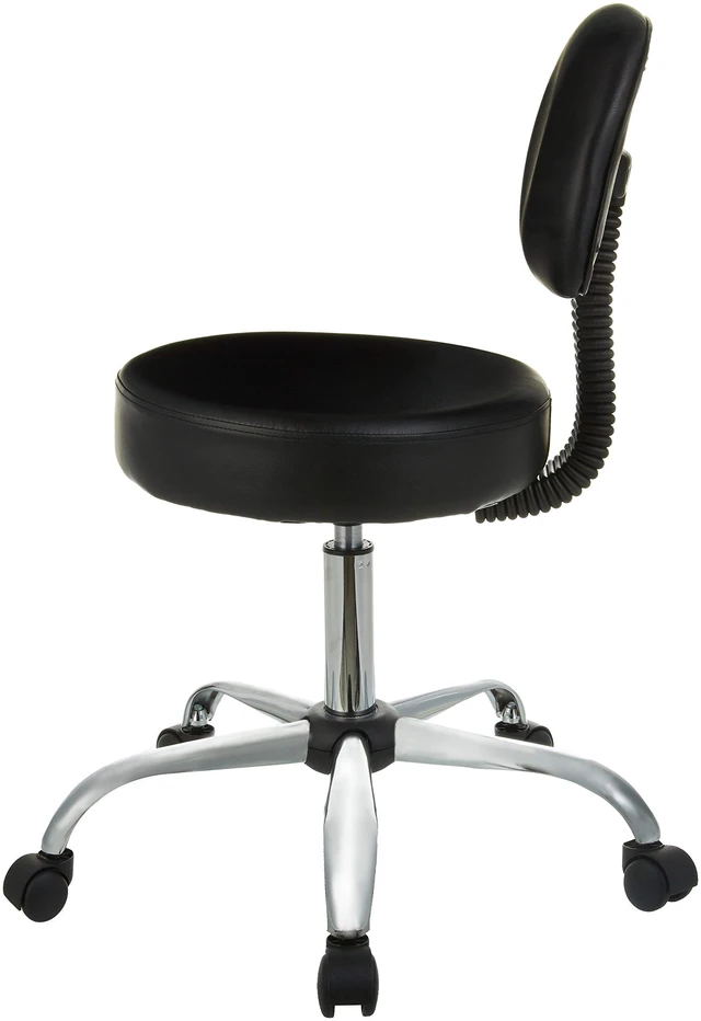 Alt view image 3 of 6 - Multi-Purpose Drafting Spa Bar Stool with Back Support, Upholstered, and Wheels, Black, 22.72"D x 22.72"W x 37.8"H