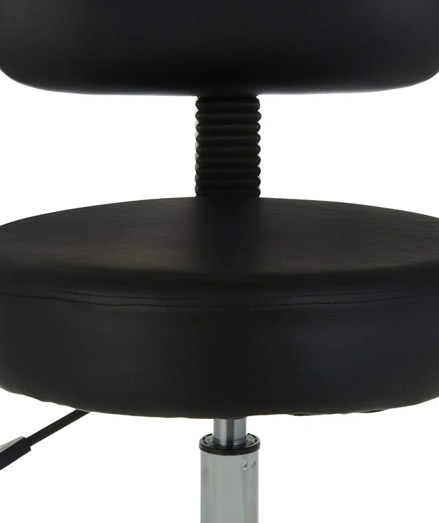 Alt view image 5 of 6 - Multi-Purpose Drafting Spa Bar Stool with Back Support, Upholstered, and Wheels, Black, 22.72"D x 22.72"W x 37.8"H