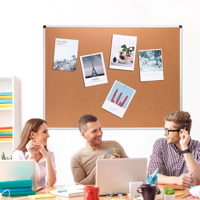 Alt view image 7 of 7 - Rectangular Bulletin Board, Cork Board for Wall, Vision Board for Classroom and Office, Aluminum Frame, 35" x 47", Brown