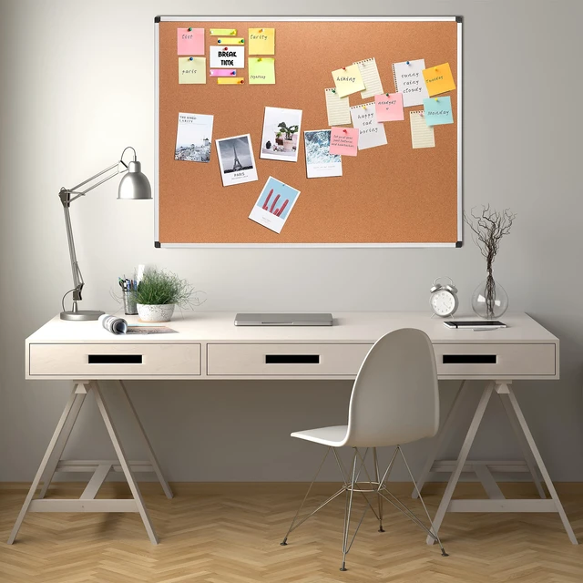 Alt view image 5 of 7 - Rectangular Bulletin Board, Cork Board for Wall, Vision Board for Classroom and Office, Aluminum Frame, 35" x 47", Brown