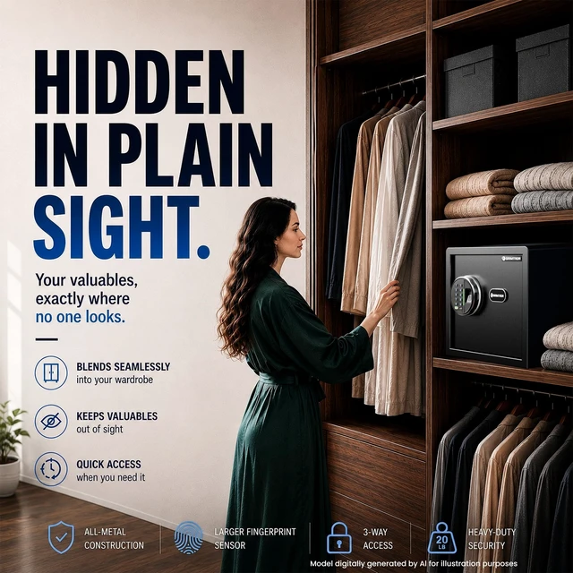 Alt view image 2 of 7 - 20LB Biometric Safe with Fingerprint Lock, 3-8 Digit PIN | 0.80 cu.ft. Safe with Silent Mode & LED & Backlit Keypad , 6.7M Combinations, Metal Knob, Removable Shelf & Easy Installation