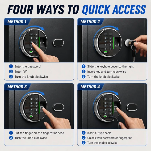 Alt view image 5 of 7 - 20LB Biometric Safe with Fingerprint Lock, 3-8 Digit PIN | 0.80 cu.ft. Safe with Silent Mode & LED & Backlit Keypad , 6.7M Combinations, Metal Knob, Removable Shelf & Easy Installation