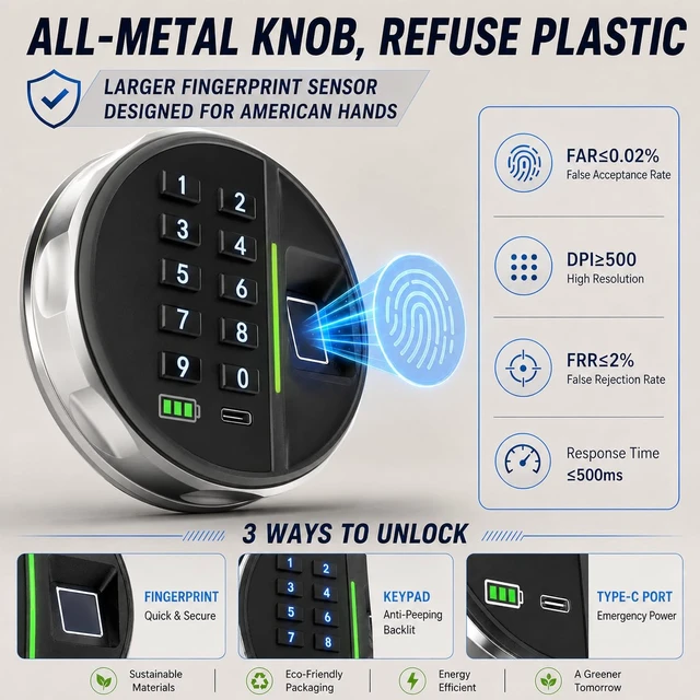 Alt view image 3 of 7 - 20LB Biometric Safe with Fingerprint Lock, 3-8 Digit PIN | 0.80 cu.ft. Safe with Silent Mode & LED & Backlit Keypad , 6.7M Combinations, Metal Knob, Removable Shelf & Easy Installation