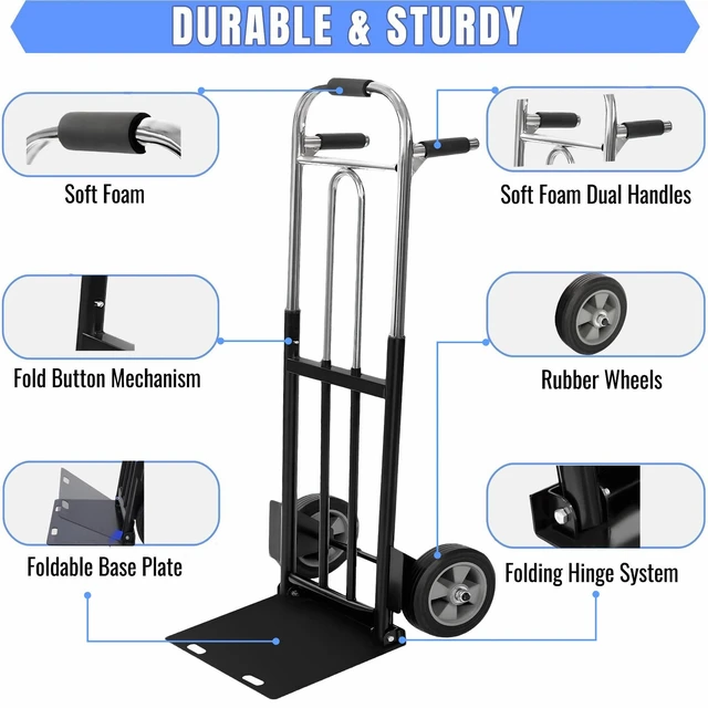 Alt view image 2 of 7 - Folding Hand Truck Dolly - 600 LB Capacity, Heavy-Duty Wheels and Compact Design for Moving Heavy Loads in Warehouses, Offices, Homes, and Shopping