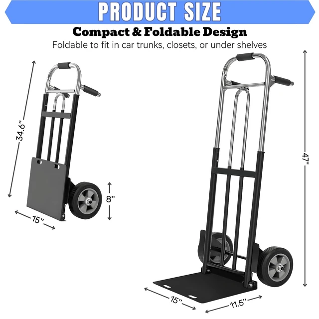 Alt view image 3 of 7 - Folding Hand Truck Dolly - 600 LB Capacity, Heavy-Duty Wheels and Compact Design for Moving Heavy Loads in Warehouses, Offices, Homes, and Shopping