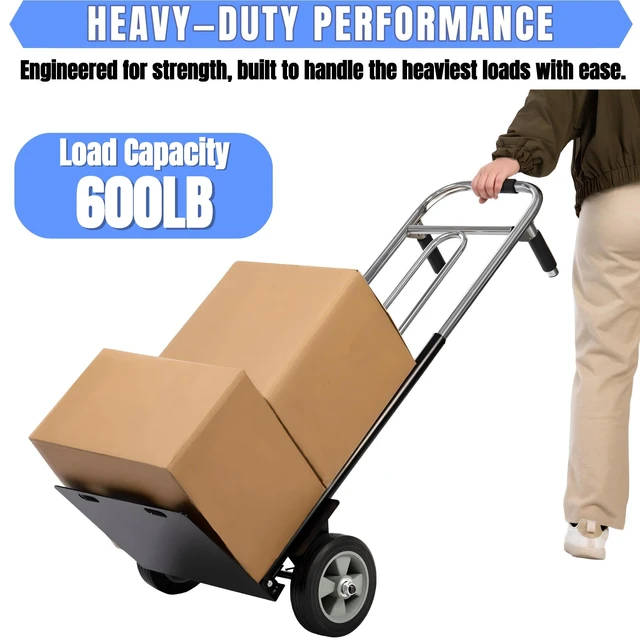 Alt view image 4 of 7 - Folding Hand Truck Dolly - 600 LB Capacity, Heavy-Duty Wheels and Compact Design for Moving Heavy Loads in Warehouses, Offices, Homes, and Shopping