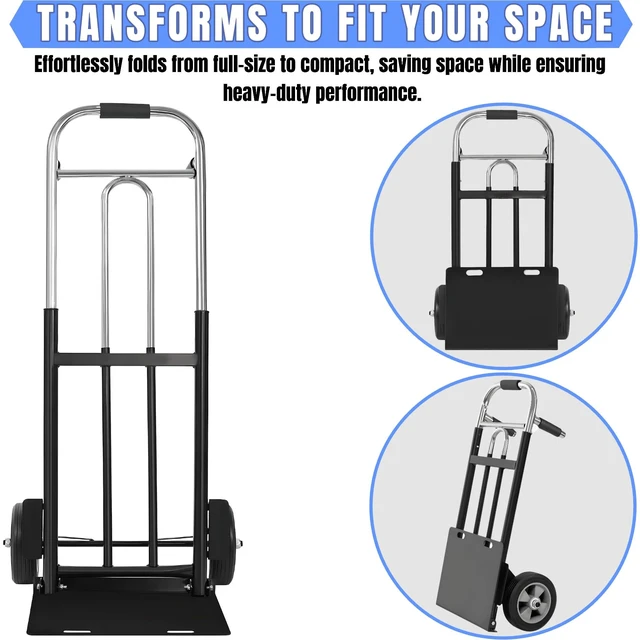 Alt view image 6 of 7 - Folding Hand Truck Dolly - 600 LB Capacity, Heavy-Duty Wheels and Compact Design for Moving Heavy Loads in Warehouses, Offices, Homes, and Shopping