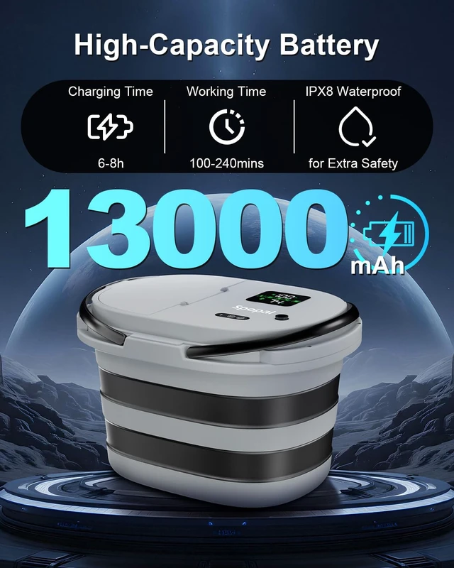 Alt view image 5 of 7 - Portable Integrated Camping Shower Kit with 20L Foldable Bucket,13000mAh | Rechargeable Electric Shower Pump,IPX8 Waterproof, Strong Water Flow with Fruit Washing Mode for Camping,Beach,Pet Bath,Car