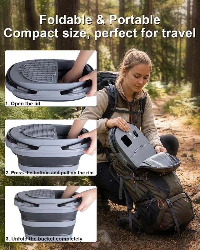 Alt view image 7 of 7 - Portable Integrated Camping Shower Kit with 20L Foldable Bucket,13000mAh | Rechargeable Electric Shower Pump,IPX8 Waterproof, Strong Water Flow with Fruit Washing Mode for Camping,Beach,Pet Bath,Car
