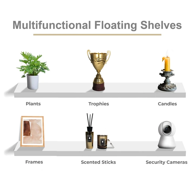 Alt view image 6 of 7 - Floating Shelves for Wall Storage (55 Inch, 2 Pack, White) | Clean display for home accents, books and collectibles; hidden brackets suit bathrooms, bedrooms and kitchens.