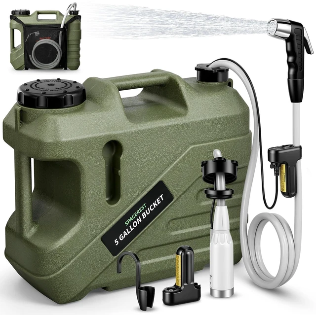 Main image of Portable Camping Shower with 5-Gallon Water Jug, 2 Batteries | Electric Camping Shower, Intergrated Leak-Proof Design, Food-Grade Water Tank, Camp Pump for Outdoor, Beach, Hiking, Pet Wash