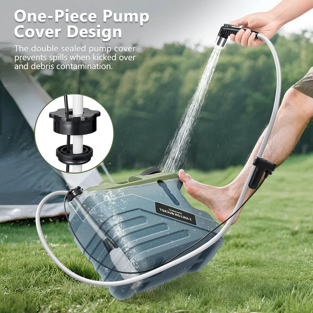 Alt view image 2 of 7 - Portable Camping Shower with 5-Gallon Water Jug, 2 Batteries | Electric Camping Shower, Intergrated Leak-Proof Design, Food-Grade Water Tank, Camp Pump for Outdoor, Beach, Hiking, Pet Wash