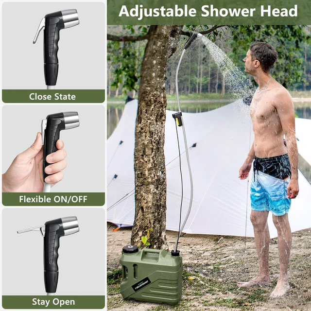 Alt view image 5 of 7 - Portable Camping Shower with 5-Gallon Water Jug, 2 Batteries | Electric Camping Shower, Intergrated Leak-Proof Design, Food-Grade Water Tank, Camp Pump for Outdoor, Beach, Hiking, Pet Wash