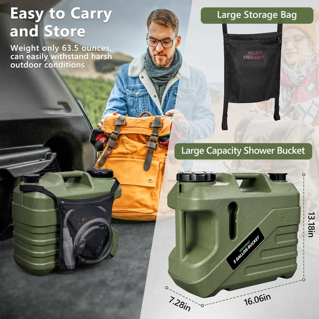 Alt view image 6 of 7 - Portable Camping Shower with 5-Gallon Water Jug, 2 Batteries | Electric Camping Shower, Intergrated Leak-Proof Design, Food-Grade Water Tank, Camp Pump for Outdoor, Beach, Hiking, Pet Wash