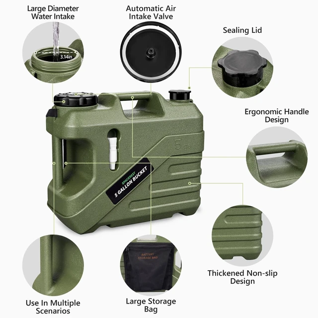 Alt view image 7 of 7 - Portable Camping Shower with 5-Gallon Water Jug, 2 Batteries | Electric Camping Shower, Intergrated Leak-Proof Design, Food-Grade Water Tank, Camp Pump for Outdoor, Beach, Hiking, Pet Wash