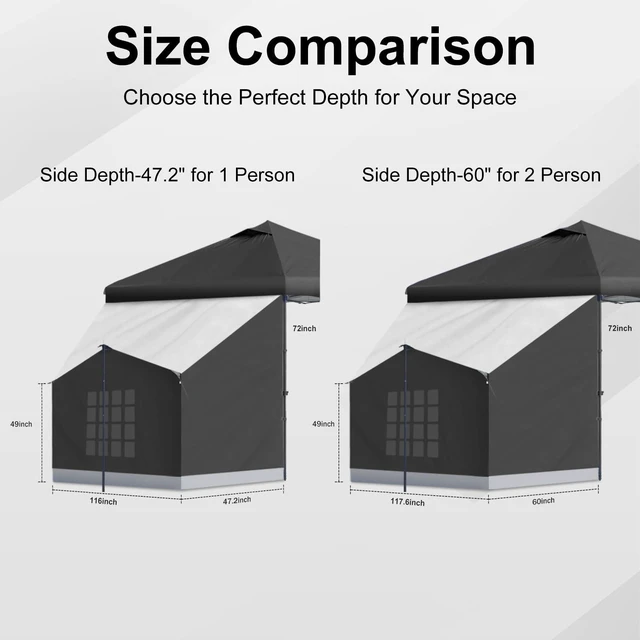 Alt view image 5 of 7 - Side Tent, Camping Tent for 10' x 10' Pop Up Canopy | Easy Set Up Gazebo, Compatible with 10' Wide Canopy Tent(Canopy Not Included), with Mesh Window for Camping, Storage