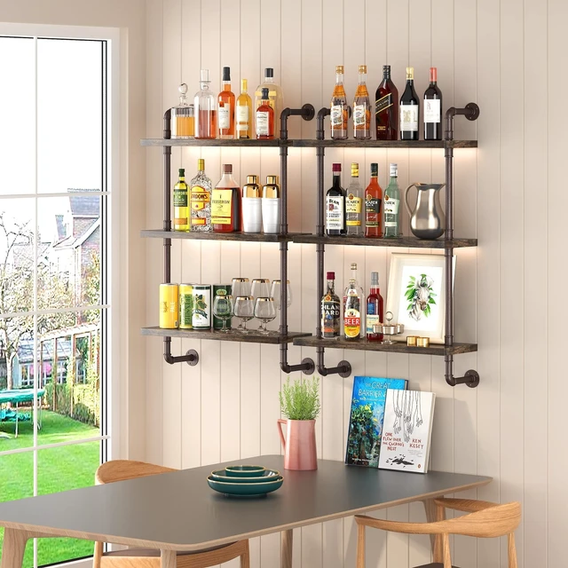 Alt view image 2 of 7 - Industrial Pipe Shelf Wall Mounted, Rustic Wood Floating Shelves, 3 Tier Wall Display Bookshelf, Storage Rack Sundries Holder for Kitchen Office Bathroom Organization and Home Decor (24inch x 2)