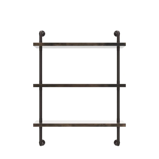 Alt view image 4 of 7 - Industrial Pipe Shelf Wall Mounted, Rustic Wood Floating Shelves, 3 Tier Wall Display Bookshelf, Storage Rack Sundries Holder for Kitchen Office Bathroom Organization and Home Decor (24inch x 2)