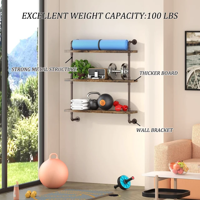 Alt view image 7 of 7 - Industrial Pipe Shelf Wall Mounted, Rustic Wood Floating Shelves, 3 Tier Wall Display Bookshelf, Storage Rack Sundries Holder for Kitchen Office Bathroom Organization and Home Decor (24inch x 2)