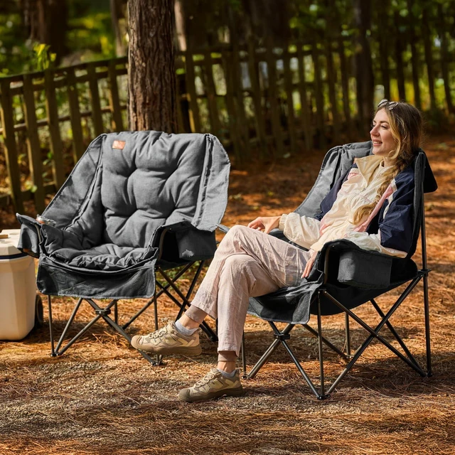 Alt view image 6 of 7 - XL Camping Chair with Detachable Cushion Supports 400LBS Grey | Mesh Chair for Adults Foldable, Oversized Heavy Duty Folding Chair with Cooler Mesh Pocket Cupholder Outdoor Fishing
