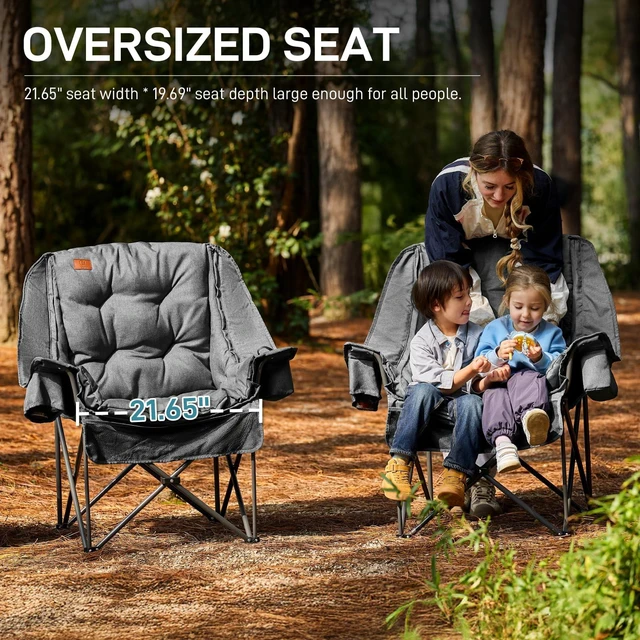 Alt view image 7 of 7 - XL Camping Chair with Detachable Cushion Supports 400LBS Grey | Mesh Chair for Adults Foldable, Oversized Heavy Duty Folding Chair with Cooler Mesh Pocket Cupholder Outdoor Fishing