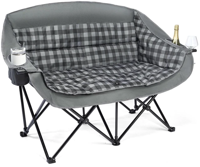 Main image of Double Camping Chair Loveseat -2 Person Oversized Padded Outdoor Camp Couch | Heavy Duty Foldable Outside Sports Lawn Beach Portable Large Chairs with Cup Holders and Carry Bag Support 600lbs,Grey
