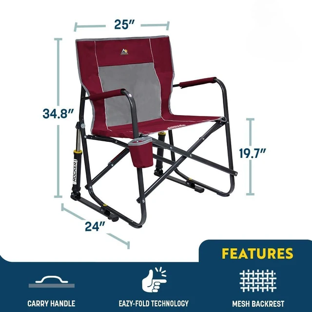 Alt view image 3 of 7 - Freestyle Rocker Camping Chair - Black | Black, One Size, Portable Rocking Chair, Sturdy Steel Frame, Drink Holder, Camping Use