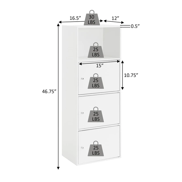Alt view image 3 of 7 - Xtra Storage Three-Door Bookcase in White Wood Finish