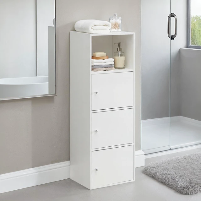 Alt view image 5 of 7 - Xtra Storage Three-Door Bookcase in White Wood Finish