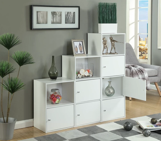 Alt view image 7 of 7 - Xtra Storage Three-Door Bookcase in White Wood Finish