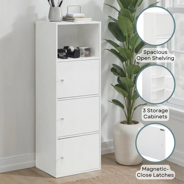 Alt view image 4 of 7 - Xtra Storage Three-Door Bookcase in White Wood Finish