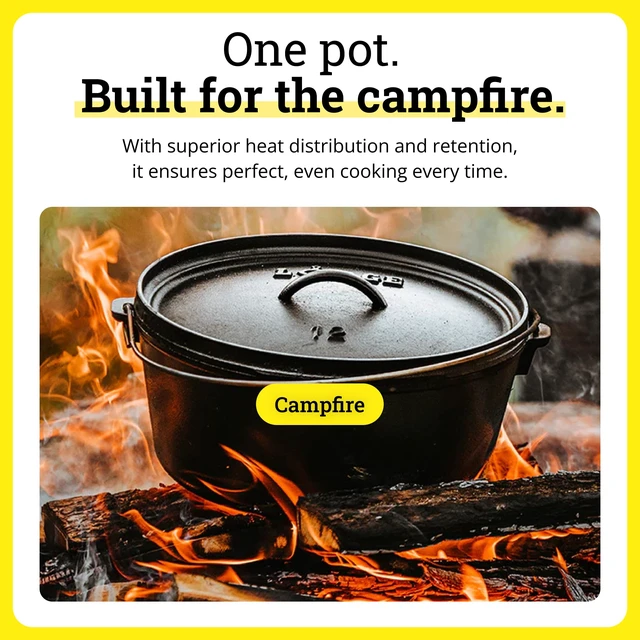 Alt view image 4 of 6 - Pre-Seasoned Cast Iron Deep Camp Dutch Oven with Lid, 8 Quart | Dual Handles & Steel Handle with Strong Lid for Heavy-Duty Camping Cookware, Outdoor Use & Campfire Cooking