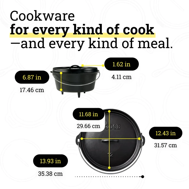 Alt view image 5 of 6 - Pre-Seasoned Cast Iron Deep Camp Dutch Oven with Lid, 8 Quart | Dual Handles & Steel Handle with Strong Lid for Heavy-Duty Camping Cookware, Outdoor Use & Campfire Cooking