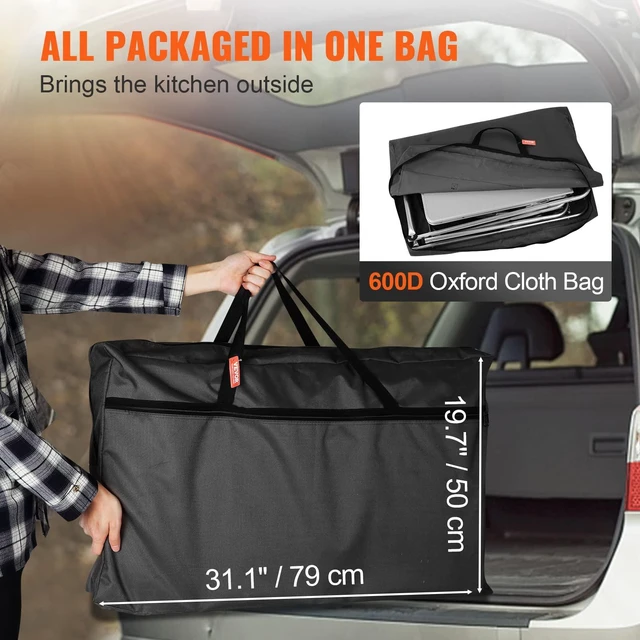 Alt view image 6 of 7 - Camping Kitchen Table, Folding Outdoor Cooking Table with Storage Carrying Bag, Aluminum Cook Station 3 Cupboard & Detachable Windscreen, Quick Set-up for Picnics, BBQ, RV Traveling, Black
