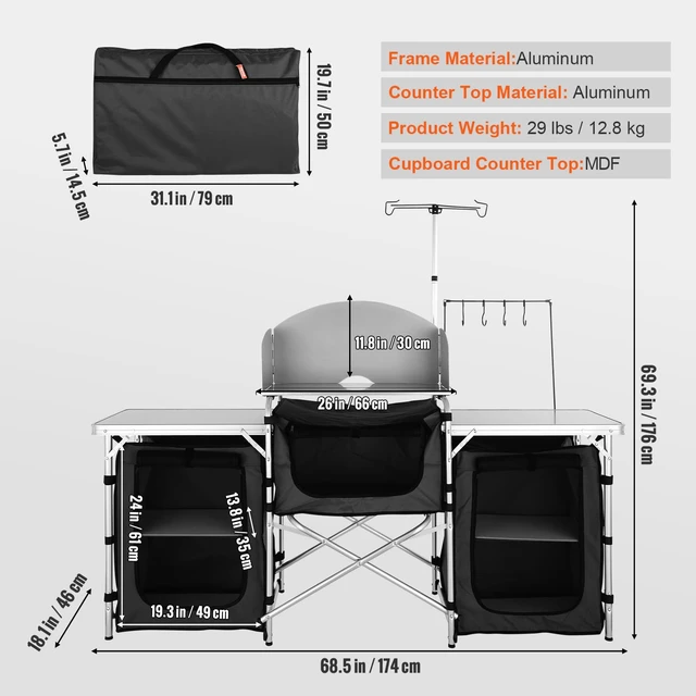 Alt view image 7 of 7 - Camping Kitchen Table, Folding Outdoor Cooking Table with Storage Carrying Bag, Aluminum Cook Station 3 Cupboard & Detachable Windscreen, Quick Set-up for Picnics, BBQ, RV Traveling, Black