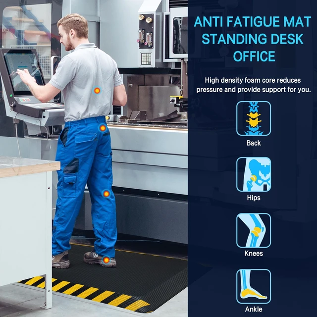 Alt view image 3 of 7 - 0.9" Anti Fatigue Mat for Industrial & Standing Mat & Home Kitchen | Memory Foam Eases Leg & Back Pain on Concrete; Standing Desk, Garage; Non-Slip, Easy Clean (Yellow Border, 24" x 70", 1PC)