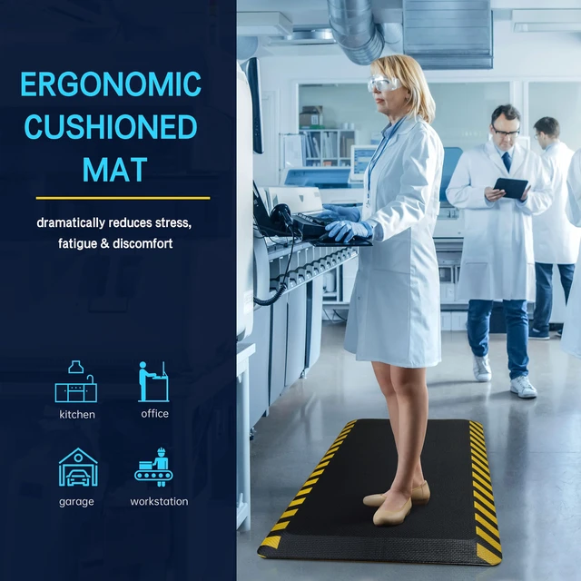 Alt view image 6 of 7 - 0.9" Anti Fatigue Mat for Industrial & Standing Mat & Home Kitchen | Memory Foam Eases Leg & Back Pain on Concrete; Standing Desk, Garage; Non-Slip, Easy Clean (Yellow Border, 24" x 70", 1PC)