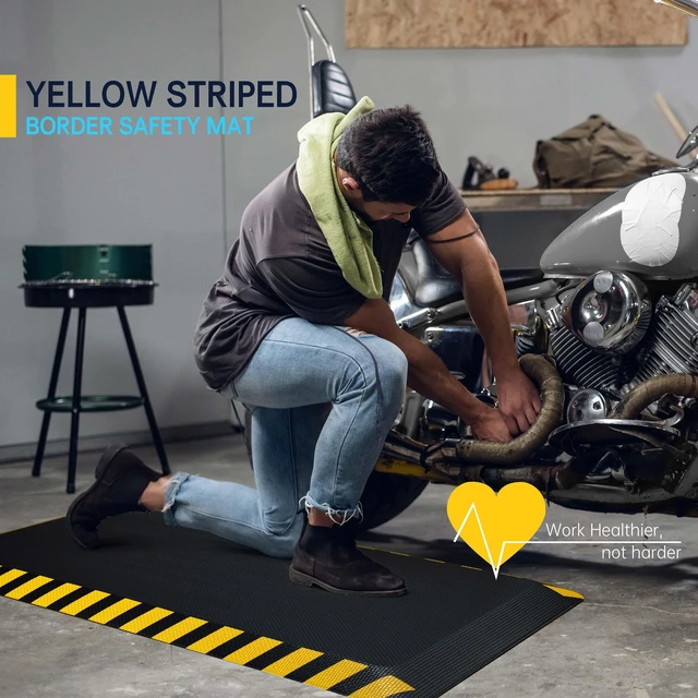 Alt view image 7 of 7 - 0.9" Anti Fatigue Mat for Industrial & Standing Mat & Home Kitchen | Memory Foam Eases Leg & Back Pain on Concrete; Standing Desk, Garage; Non-Slip, Easy Clean (Yellow Border, 24" x 70", 1PC)