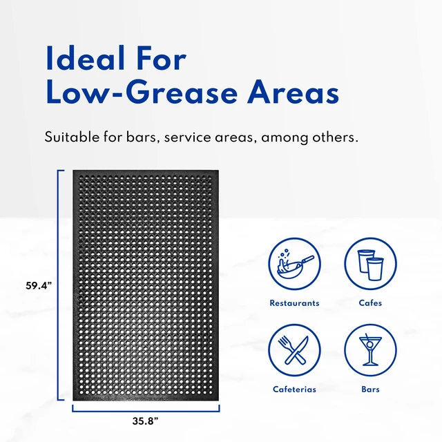 Alt view image 3 of 5 - Rubber Floor Mat, 36" x 60", Black | Commercial Grade, Grease Resistant, Anti-Fatigue