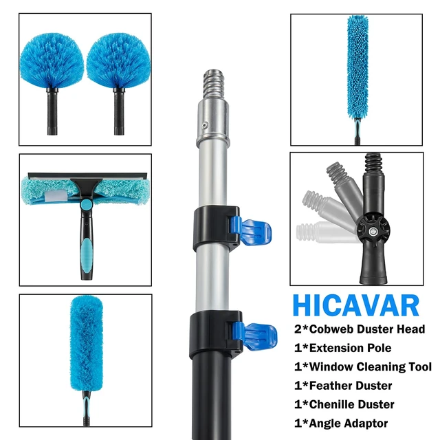 Alt view image 3 of 7 - 25 Foot High Ceiling Fan, Cobweb Duster with 6-18ft Extension Pole | Extendable, Reusable Feather, Window Cleaning Squeegee Kit