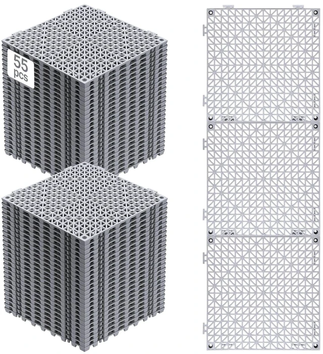 Main image of Interlocking Tile 55PCS, Drainage Tiles 12" x 12" Splicing, Soft PVC Interlocking Drainage Floor Tiles, Non-Slip Drainage Holes for Restroom, Bathroom, Kitchen, Pool, Wet Areas, Grey