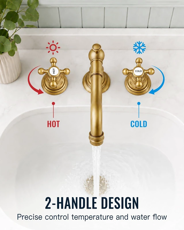 Alt view image 3 of 7 - Bathroom Faucet 3 Hole Vintage, Antique Brass, Hot Cold Label | Widespread Bathroom Sink Faucet 8 Inch 2 Cross Handles,Pop Up Drain,cUPC Supply Line,4-15.7 Install,for Vanity Farmhouse RV
