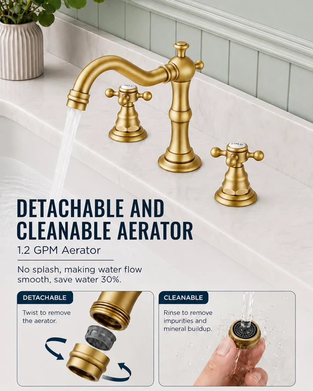 Alt view image 5 of 7 - Bathroom Faucet 3 Hole Vintage, Antique Brass, Hot Cold Label | Widespread Bathroom Sink Faucet 8 Inch 2 Cross Handles,Pop Up Drain,cUPC Supply Line,4-15.7 Install,for Vanity Farmhouse RV