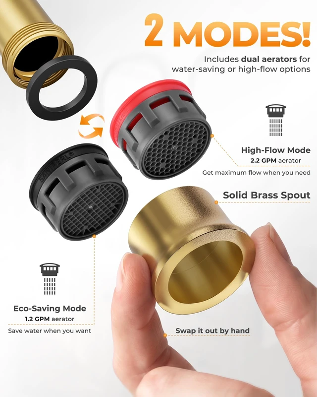Alt view image 3 of 7 - Gold Bathroom Faucet 3 Hole, Widespread Vanity Sink Faucets 8 Inch | Copper Inlet Brushed Gold Faucet for Bathroom Sink with Swivel Spout, 2 Handles Lavatory Tap with Drain and cUPC Supply Line