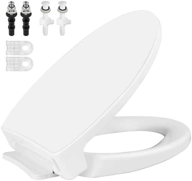 Main image of SS114 Toilet Seat Replacement Compatible with TOTO, Elongated Soft Close | Toilet Seat for SS154/SS204/SS214/SS224, Transitional Heavy Duty Oval Toilet Seats, 2-Pack Toilet Bolts and Nuts, White