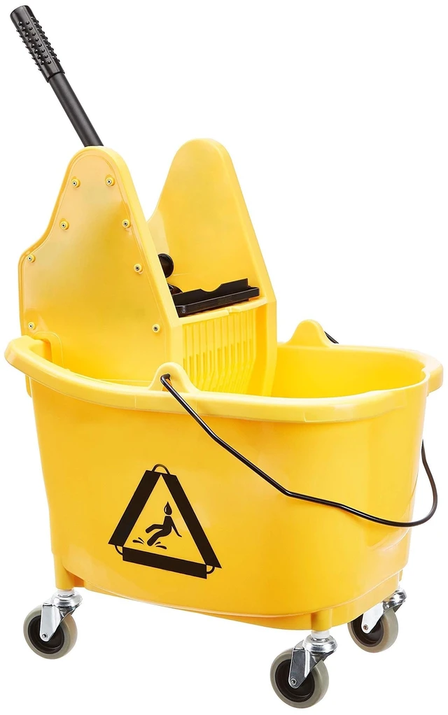 Main image of Floor Cleaning Rectangular Mop Bucket with Sturdy Down Press Wringer Combo, 35-Quart, Yellow